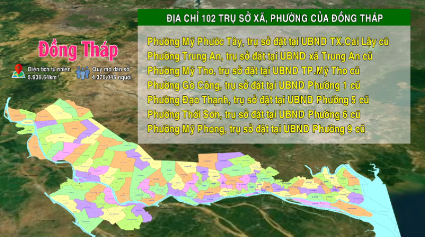 Địa chỉ 102 trụ sở xã, phường của tỉnh Đồng Tháp
