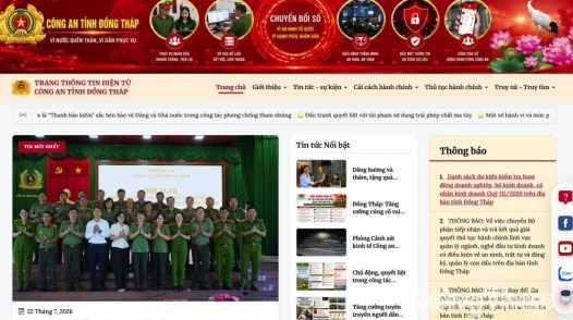 Trang thông tin điện tử Công an Đồng Tháp chính thức đổi giao diện