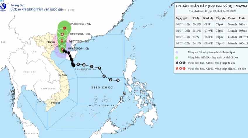 Bão số 1 cách Móng Cái (Quảng Ninh) khoảng 110km