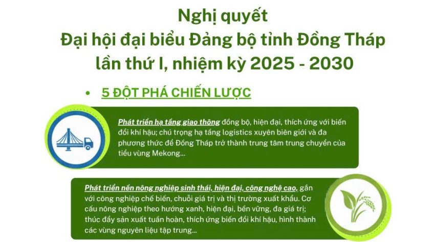 [Infographic] Nghị quyết Đại hội đại biểu Đảng bộ tỉnh Đồng Tháp lần thứ I, nhiệm kỳ 2025-2030