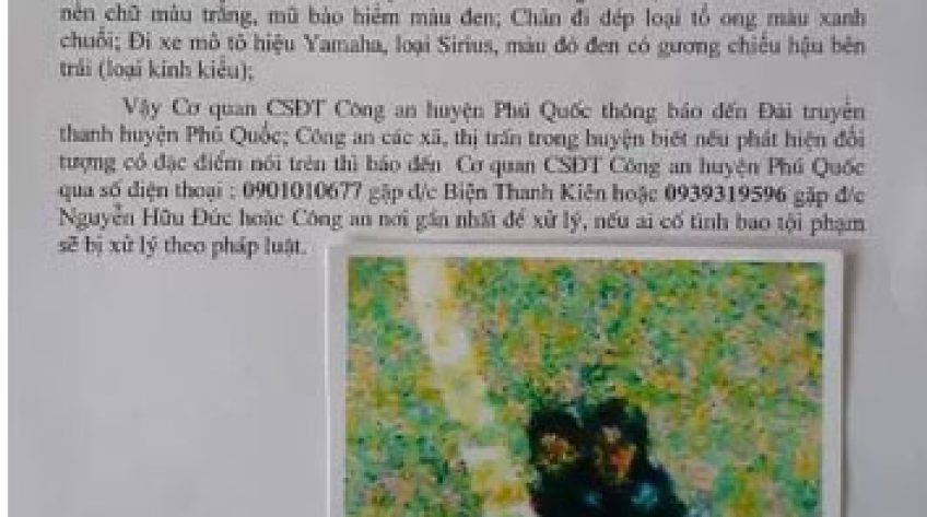 Công an Phú Quốc thông báo nhận dạng kẻ hiếp dâm bé gái 8 tuổi bán vé số