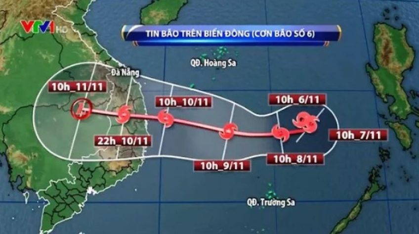 Bão số 6 sẽ đổi hướng di chuyển về phía đất liền Nam miền Trung