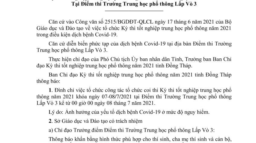 Đồng Tháp: Đình chỉ điểm thi tại Trường THPT Lấp Vò 3