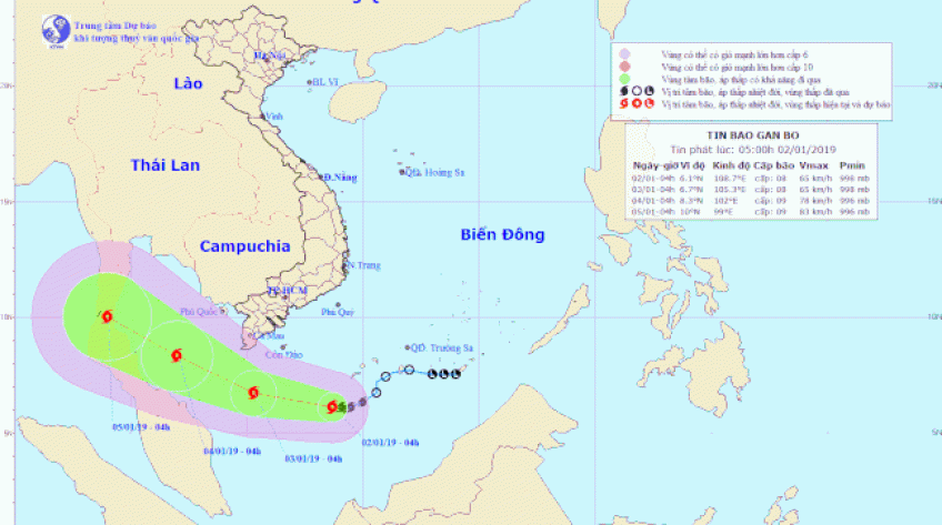 Bão số 1 giật cấp 10 - 11 di chuyển theo hướng Tây Tây Bắc
