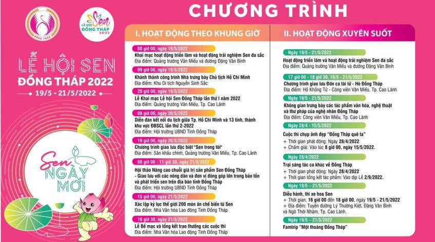 Infographic Lịch hoạt động Lễ hội Sen Đồng Tháp 2022