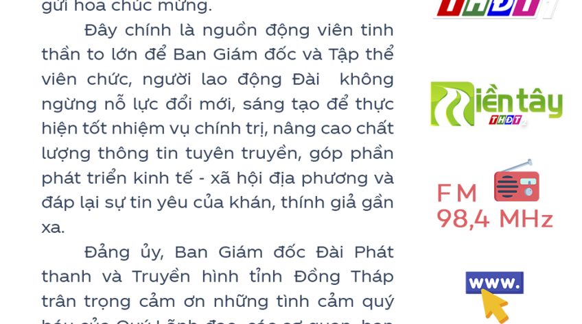 Lời cảm ơn của Đài Phát thanh và Truyền hình tỉnh Đồng Tháp nhân Ngày Báo chí Cách mạng Việt Nam 21/6