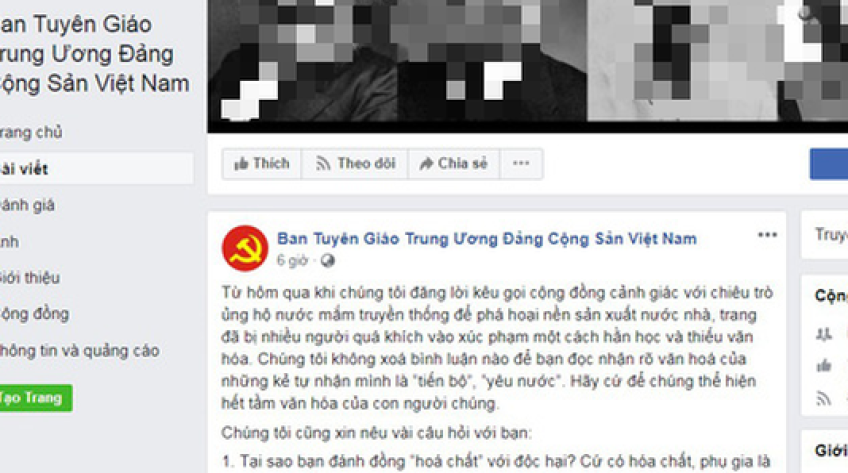 Facebook giả mạo Ban Tuyên giáo trung ương đưa thông tin sai vụ nước mắm