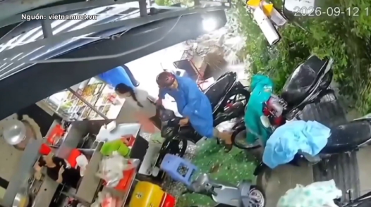 Cây xanh bật gốc, đổ xuống vị trí nhiều người chờ mua cơm